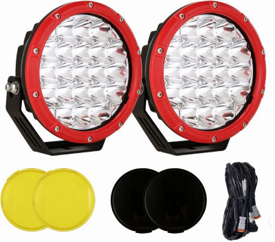 BANSIT 7 Inch Round LED Offroad Lights Red 2pcs 210W 32000LM LED Off Road Lights Super Bright Off Road Lights Driving Lights Amber Offroad Lights with Wiring Harness 12V 24V for Pickup Trucks ATV UTV 7inch Black-housing