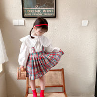 Korean style baby girl plaid pleated skirt spring summer girls cotton all-match strap skirts