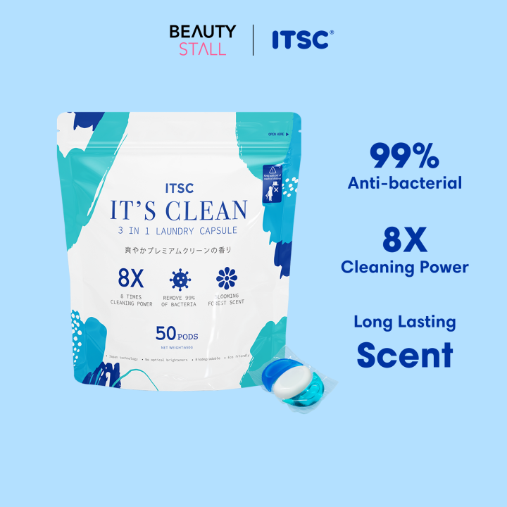 ITSC IT'S CLEAN 3 In 1 Laundry Capsule 50pods/bag (Detergent Pod) Lazada