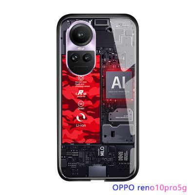 Serpens For OPPO Reno10 Pro 5G เคสสำหรับฝาหลังกระจกเทมเปอร์,เคสสำหรับนักสำรวจบอร์ดวงจรเทคโนโลยี