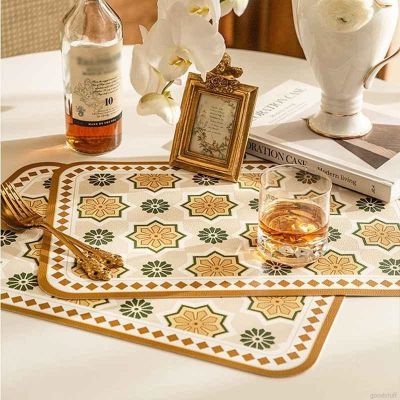 1PC Vintage Light Luxury Leather Placemat Table Pad Flower Romantic Western Matsu Household Table Pad