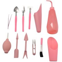 12 Pieces Mini Garden Hand Transplanting Succulent Tools Miniature Planting, Set for Indoor Fairy Care, Potting, Cactus, Houseplant, Bonsai Tools,Bonsai Kit (Pink)