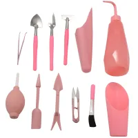 12 Pieces Mini Garden Hand Transplanting Succulent Tools Miniature Planting, Set for Indoor Fairy Care, Potting, Cactus, Houseplant, Bonsai Tools,Bonsai Kit (Pink)