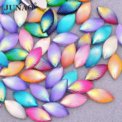 JUNAO 200pcs 7x15mm Glitter Color Rhinestone Resin Stones Applique Decoration Stickers