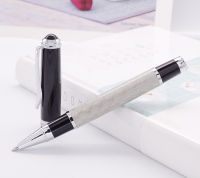 Fuliwen Carbon Fiber Rollerball Pen With Smooth Refill, Bevel Silver Grid &amp; Black Cap ปากกาเขียนขั้นสูง