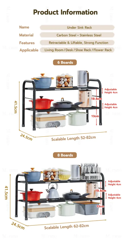 SIV Under Sink Organizer Rack Adjustable Kitchen 2 tier Shelf Rack Org