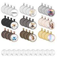 72 Pcs Sublimation Pendant Trays Set, 36 Pieces 9 Colors Round Bezel Blanks with 36 Transparent Glass Cabochons