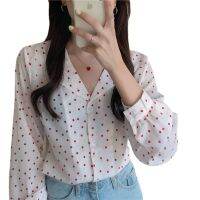 เสื้อโปโลลายจุด Atasan Sifon ลำลองเกาหลีเพรียวบางคอเสื้อแขนยาว