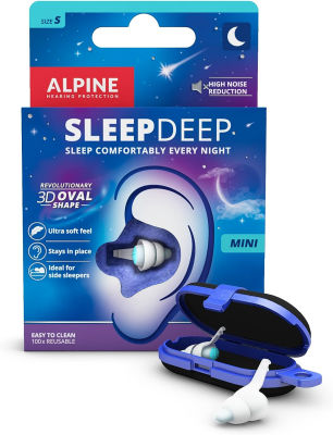 Alpine Hearing Protection Alpine SleepDeep Mini - Soft Ear Plugs for Sleeping and Concentration - New 3D Oval Shape and Noise Reducing Gel for Better Attenuation - 27dB - Ideal for Side Sleeper - 1-Pair Reusable: S