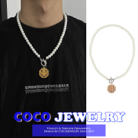 COCOJEWELRY สร้อยคอไข่มุกสำหรับบุรุษดีไซน์แบบเฉพาะ,จี้รูปใบหน้ายิ้มสไตล์พิกเซลแบบเฉพาะตัวเครื่องประดับที่ใส่เข้าได้กับทุกชุดสไตล์ทันสมัย