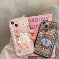 เคสโทรศัพท์กันกระแทกแบบนิ่มซิลิโคนใสหมีกระต่าย3D สำหรับ iPhone 14 13 12 11 Pro Max XS XR X 8 7 Plus + SE 2020เคสโทรศัพท์คู่รักแฟชั่นน่ารักลดราคา