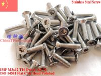 สกรูสแตนเลส M3x12ตัวขับ T10 Torx Iso 14581หัว Csk แบบแบน A2-70 Rohs ขัดเงา100ชิ้น