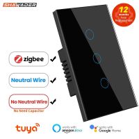 ◎▥✈ Shawader Zigbee Smart Life Light Switch with/without Neutral Wire Wall Touch Sensor Glass Panel Remote by Tuya Alexa Google Home