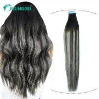 Goinggo P1B/Grey Straight Tape In Human Hair Extension Natural Black Highlighted Grey Salon Quality Skin Weft Adhesive Tape Hair