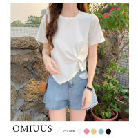 OMIUUS เสื้อยืดแขนสั้นสำหรับผู้หญิง,เสื้อยืดแขนสั้นแบบไม่สม่ำเสมอใส่ในฤดูร้อนดีไซน์ให้สัมผัสเหมือนกางเกงขาสั้นเอวสูงครึ่งแขนเฉพาะกลุ่ม