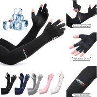 Sunscreen Gloves Mens Arm Guard Sleeves Summer Ice Silk Sleeves Driving Riding Non-slip Fishing Ice Sleeves Half-finger Gloves