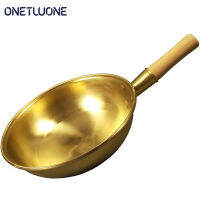 Onetwone 100% ทองแดงบริสุทธิ์กระทะกระทะหม้อทองแดงหนาจับไม้กระทะทองเหลืองกระทะเครื่องครัว