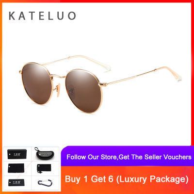 KATELUO Retro Fashion Round Unisex Sunglasses Polarized Coating UV400 Sun Glasses Male Eyeglasses For Men Women 3448 xy2