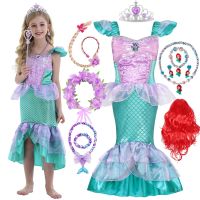 ZZOOI Little Mermaid Ariel Princess Costume Girls Fancy Party Carnival Birthday Gift Summer Dress Shiny Layered  Cosplay Halloween