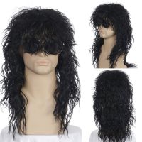 GURUILAGU Long Curly Synthetic Wigs for Men Cosplay Wigs Male Curly Hair Black Blonde Wig With Bangs Fluffy Nightclub Bar Wig Wig  Hair Extensions Pad