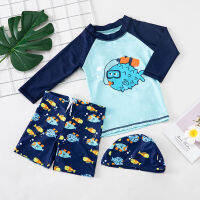 1-8 T Puffer Fish Print Childrens Swimsuit Three Piece Hot Spring Bathing Suit Boy Cartoon Swimmingpool Swimming Surfing Suits