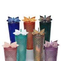 【lz】﹍▨☽  Lychee Pattern Bling Bling Bow Bowknot Straw Topper para Copo Tumbler Caneca Decoração