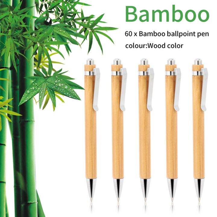 ballpoint-pen-set-bamboo-and-wood-writing-tools-blue-refill-60-pieces