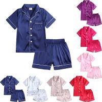 2 Pieces Set Short Sleeve Childrens Sleepwear Polyester Silk Boy Pyjamas suits for Kids Wear Clothing