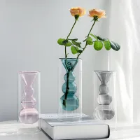 Strongwell INS Nordic Double Layer Glass Vase Test Tube Flower Vase Plants Holder Craft Home Office Wedding Decoration Gift