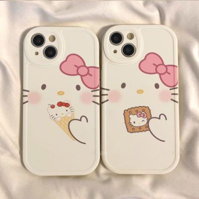 Hello Kitty Iphone14 Case 12/13Pro Max 13Mini 12Mini Cartoon น่ารัก 11 X R 6 7 8 Plus ซองใส่นุ่มแบบเต็มรูปแบบ