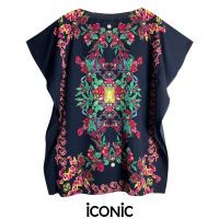 iCONiC NAVY NICKEL TOP #0181 เสื้อผญ สีกรม ลายพิมพ์ ดอกไม้ ผ้าไหม เสื้อแฟชั่น เสื้อทำงาน เสื้อผญแฟชั่น เสื้อผ้าไหม เสื้อออกงาน