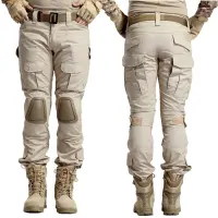 กางเกงยุทธวิธีกางเกงคาร์โก้ผู้ชายพร้อมแผ่นรองเข่ากางเกงกลางแจ้งสนามรบกางเกงสีแทน