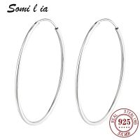 SOMILIA SOMILIA Platinum Big Hoop Earrings for Women 925 Sterling Silver Jewelry Female Fashion Women Earrings 10-90mm For Gift