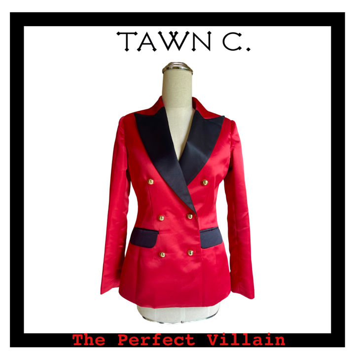 tawn-c-the-perfect-villain-collection-red-amp-black-silk-tuxedo-jacket-เสื้อสูทผ้าไหมทรงทักสิโด้แต่งปกดำและกระดุมทอง