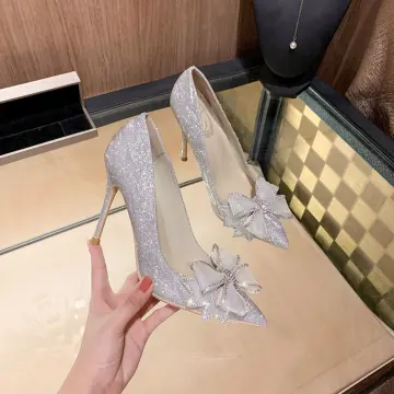 Wedding Shoes Pointy High Heels Thin With Cinderella Glass Shoes Bride  Shoes Rhinestone Single Shoe Female Crystal Pumps