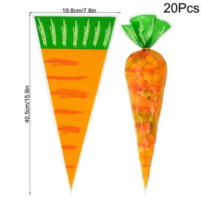 (ถุงของขวัญ) 20/40ชิ้นถุงขนมแครอทกระต่ายอีสเตอร์ถุงคุกกี้กระต่ายกรวยโปร่งใสกระเป๋าของขวัญพลาสติกสำหรับตกแต่งงานเลี้ยงวันเกิดเด็กของขวัญห่อ