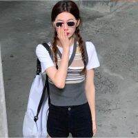 Miss AB Bella Contrast Color Knitwear Vest Womens Summer Slim-Fit Slimmer Look Striped v-Neck American