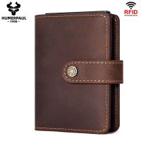 Crazy Horse Leather Credit Card Holder Wallet RFID Blocking Protected Bank Cardholder Case Slim Men Money Wallet with Coin Purse Card Holders