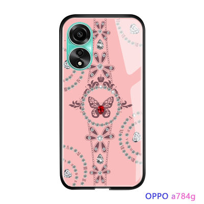 เคสกลิตเตอร์ระยิบระยับลายการ์ตูนรูปผีเสื้อ4G สำหรับ A78 OPPO เคสมันวาวดีไซน์กระจกเทมเปอร์เคสฝาหลัง