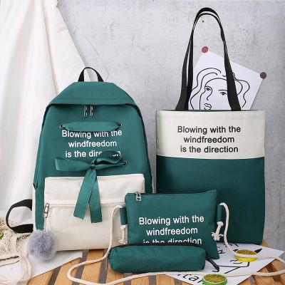 4 piece set Cute School Bags For Teenager Girls Women Backpack