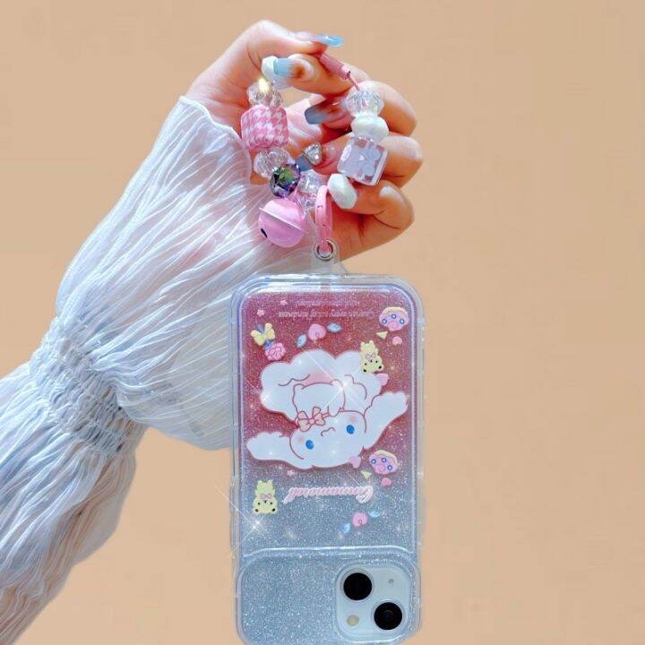 เคสโทรศัพท์มือถือแบบใส-กันกระแทก-ลายสุนัขชินนาม่อน-แต่งกลิตเตอร์-พร้อมกระจก-สีชมพู-สําหรับ-iphone-11-pro-max-12-13-14-pro-max-7-8-plus-se2020-xr-xs-max-xs-plus-max