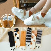 【Sock shop】3คู่/เซ็ตผู้หญิงที่อบอุ่นถุงเท้าเลือนปุยฤดูหนาวแมวตีนน่ารักการ์ตูนนุ่มตลกหนาถุงเท้าชั้น Calcetines นอน C Haussette