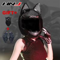 2 Gifts HNJ Full Face  Motorcycle Helmet Moto Cat Ear Helmet Personality Motocross Helmet bike kask downhill For Man Women