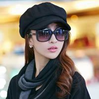 ✙❧ Women Autumn Winter Wool Beret Hat for Women Female Solid Octagonal Cap Black Red