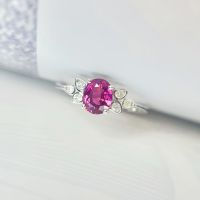 Rhodolite Diamond Ring แหวนพลอยโรโดไลท์  แหวนพลอยแท้สีชมพูอมแดง ประดับเพชรแท้ ตัวแหวนเป็นทองขาว18k