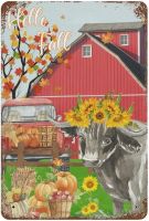 Funny Retro Vintage Metal Tin Sign 24"x18" Hello Fall Cow Sign Bar Pub Club Cafe Restaurant Kitchen Outdoor Indoor Wall Decor Novelty Gifts, Sunflower