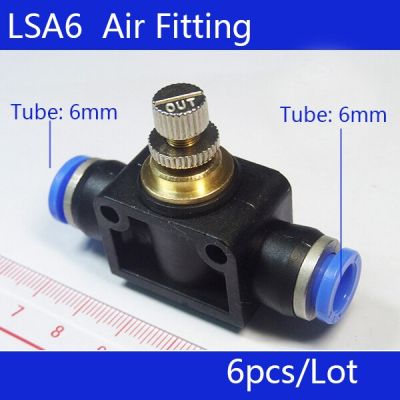 QDLJ-High Quality 6pcs Lsa6 6mm To 6mm Push In Quick Connector Air Pneumatic Speed Controller
