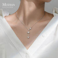 Modian Real 925 Sterling Silver Dazzling Clear CZ Star Pendant Necklace For Women Long Chain Necklace Wedding Luxury Jewelry