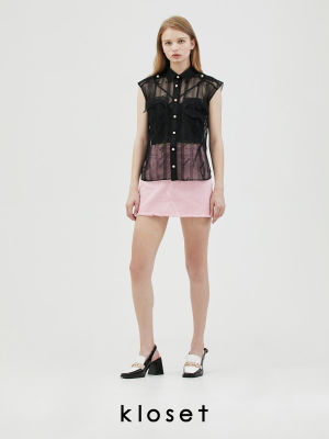 KLOSET Kloset Denim Mini Skirt (PF22-S003) กระโปรงยีน กระโปรงผู้หญิง กระโปรงผ้าปัก กระโปรงสั้น กระโปรงแฟชั่น กระโปรงkloset