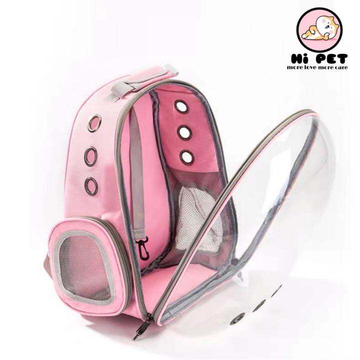 milly-house-pet-travel-backpack-pink-กระเป๋าเป้สะพายหลัง-พลาสติกแข็งแคปซูลแคปซูลระบายอากาศกระเป๋าเป้แบบใสสำหรับแมวลูกสุนัขและกระต่าย-สีชมพู